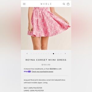 Pink and gold corset mini dress. NWOT. Size Medium.